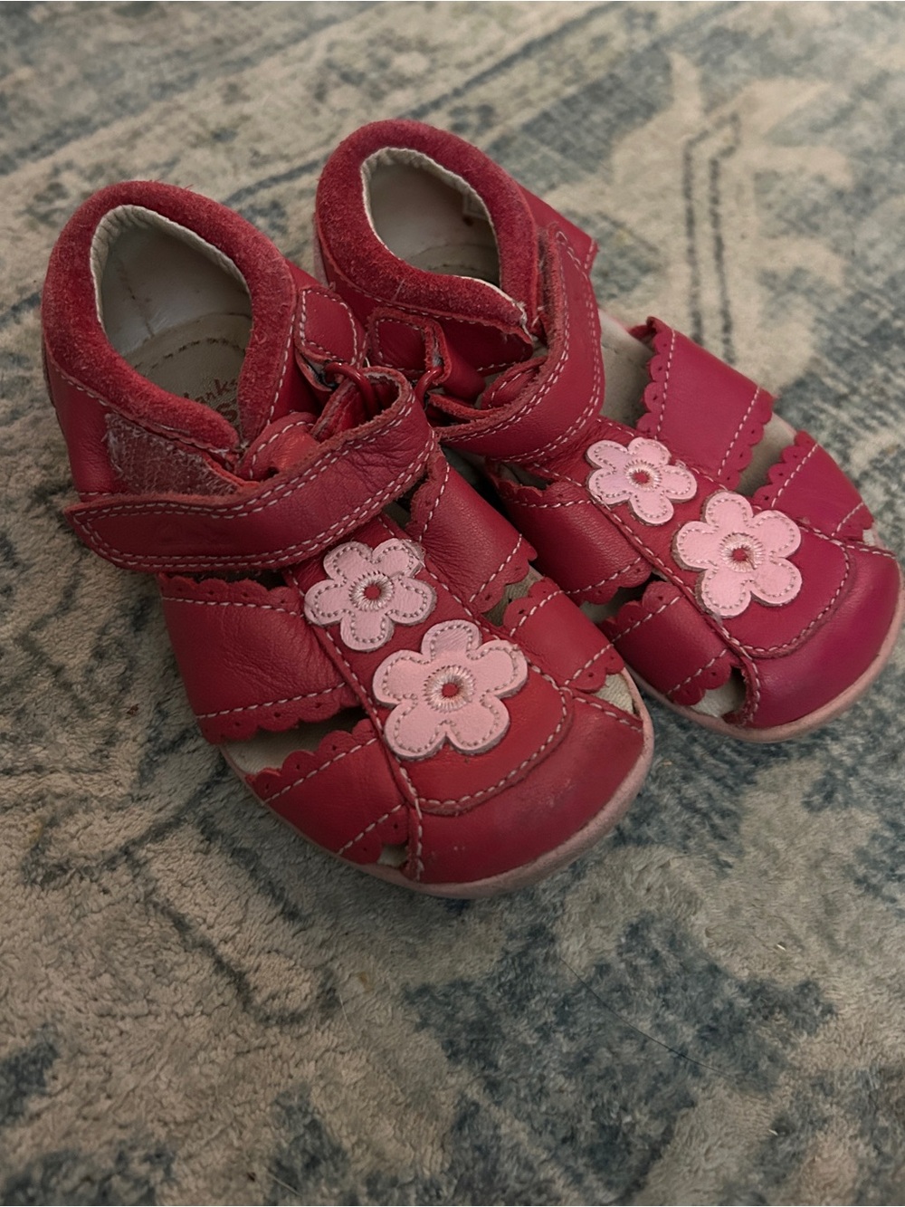 Clarks First Steps Pink Flower Leather Sandals Shoes